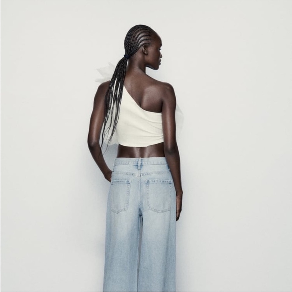 ZARA white ASYMMETRICAL RIB ORGANZA TOP NWT - Picture 5 of 7